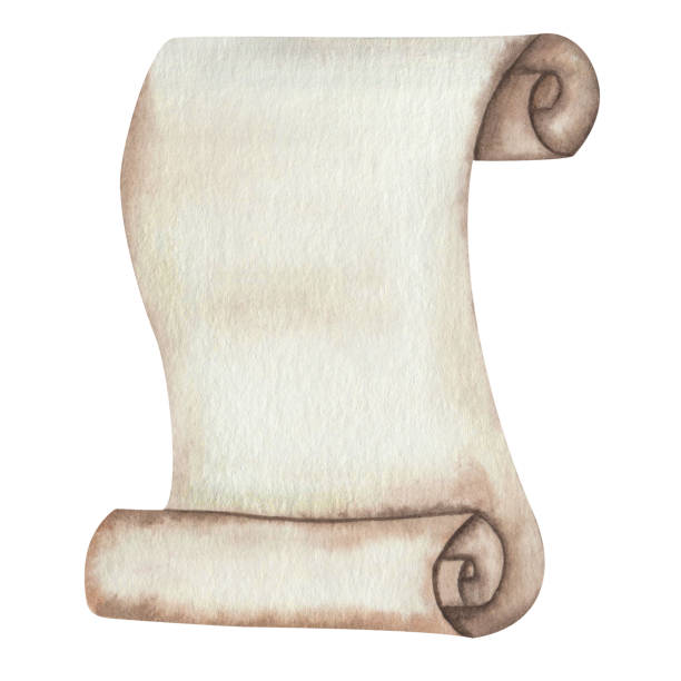 Watercolor illustration hand painted scrolled parchment for kings from old paper isolated on white. Post clip art design element Watercolor illustration hand painted scrolled parchment for kings from old paper isolated on white. Post clip art design element for greeting postcard, birthday and wedding invitation, packaging clip art of scroll quill stock illustrations