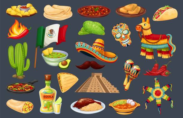 ilustrações de stock, clip art, desenhos animados e ícones de mexico carnival cinco de mayo icons - carnival spirit