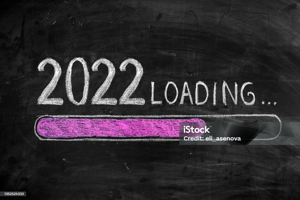 Drawing Loading New Year 2022 on Chalkboard New Year Resolution Stock Photo