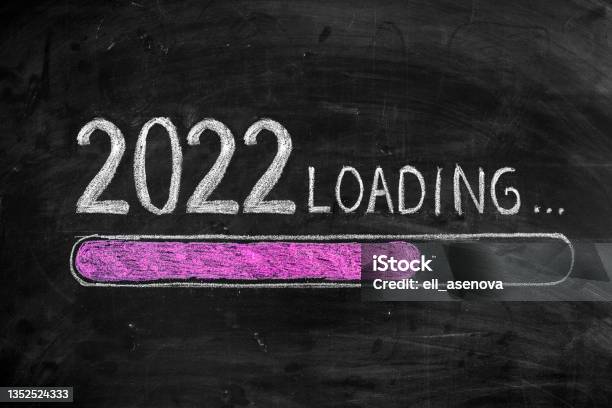 Drawing Loading New Year 2022 On Chalkboard Stock Photo - Download Image Now - New Year Resolution, 2021, 2022