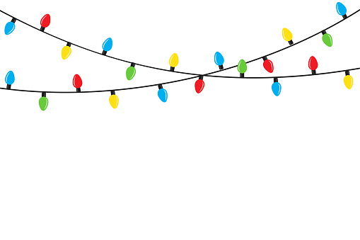 Christmas lights bulbs isolated on white background. Greeting card design.