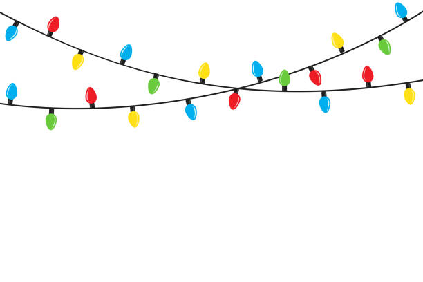 Christmas lights bulbs isolated on white Christmas lights bulbs isolated on white background. Greeting card design. string stock illustrations