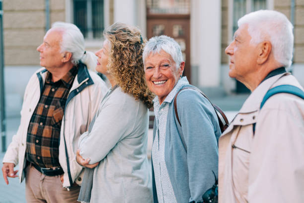 istock Active seniors walking in the city 1352524797