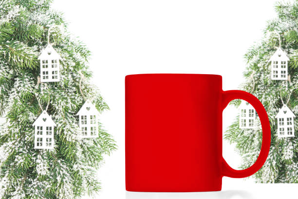 istock Mockup red mug bright scandinavian style Christmas decoration 1352529874