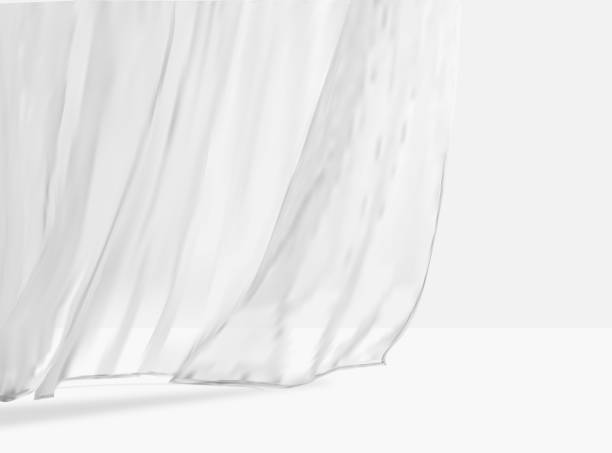 illustrations, cliparts, dessins animés et icônes de rideau de tissu léger blanc flottant une maquette d’illustration vectorielle réaliste. tissu de douche ou de fenêtre sur un gabarit de tringle à rideau. - weight reduction plan