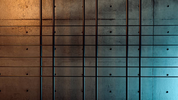 iron bars or metal grating concrete wall on window or prison cell 3d illustration