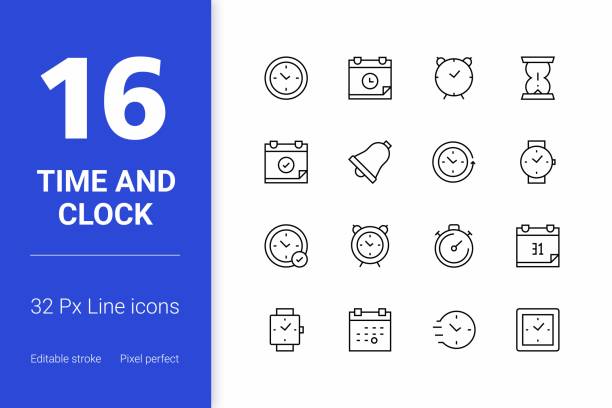 stockillustraties, clipart, cartoons en iconen met time and clock editable stroke line icons - horloge