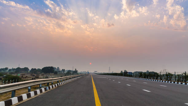 istock View of newly build Agra Lucknow Expressway 1352534332