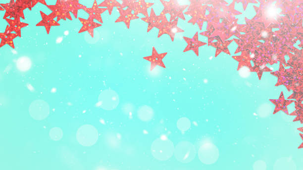 istock Blurred abstract winter green background with red stars 1352548592