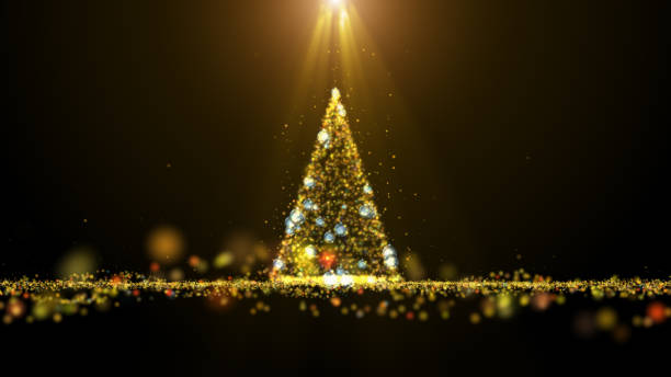 istock Gold glittering christmas tree lights motion graphic background. 1352554979