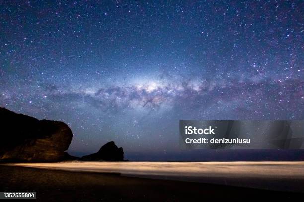 Piha Beach And Milky Way Galaxy View In Auckland New Zealand Stock Photo - Download Image Now