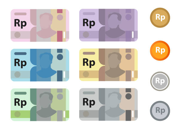 illustrations, cliparts, dessins animés et icônes de icône monnaie rupiah indonésie idr cash papier-monnaie billets de banque de pièce indonésienne simple couleur vecteur - indonesian currency