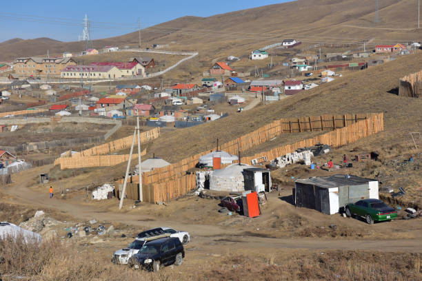 Finding no place for themselves in the developed parts of cities, these people set up semi-permanent camp in ger districts on the outskirts. Gers are the traditional tent dwellings of Mongolian nomads. While they are tested against the harsh conditions of the Mongolian steppes, they have not adapted well to the urban environment.