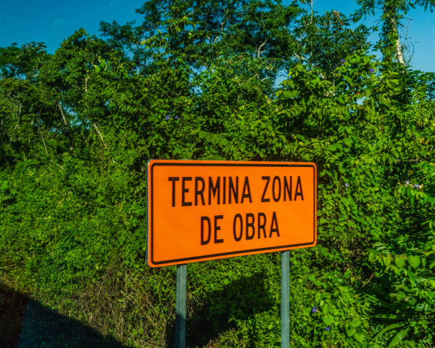 Mexico - Road Construction Sign in Spanish stock photo