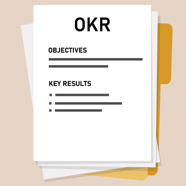 okr 목표 및 회사의 직원 측정 대상을 종이 추적 에 주요 결과 목록 - backgrounds business text key stock illustrations