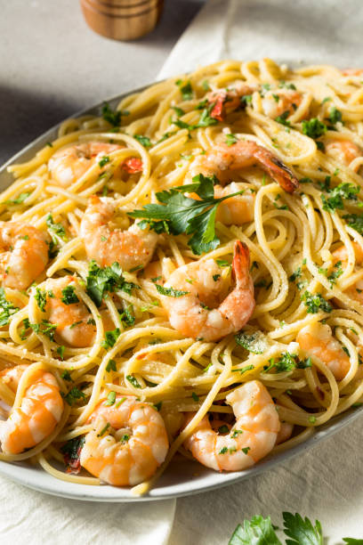 istock Homemade Cooked Shrimp Scampi with Pasta 1352567162