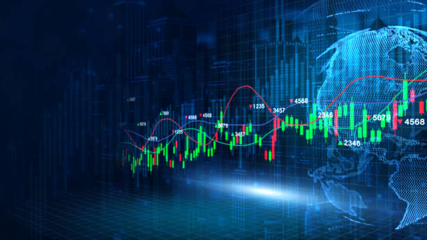 datos digitales tendencias de inversión financiera, diagrama de negocio financiero con gráficos y números de acciones que muestran ganancias y pérdidas a lo largo del tiempo dinámicamente, negocios y finanzas. renderizado 3d - bonding fotografías e imágenes de stock