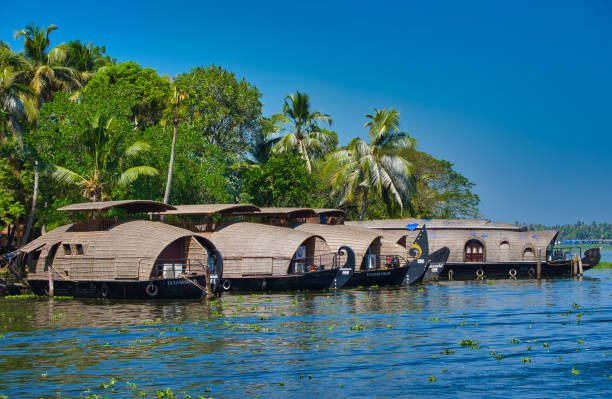 istock Several boathouses are docked on the shore. 1352569853