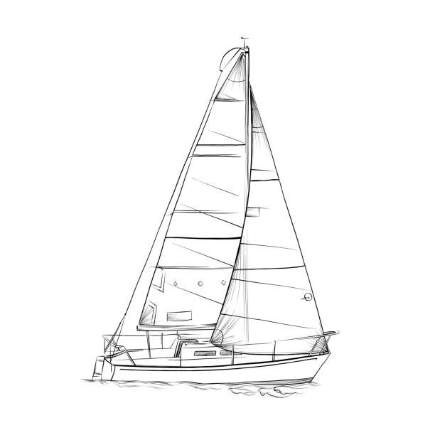 Sailboat Vector Illustration in Pen and Ink Style. vector art illustration