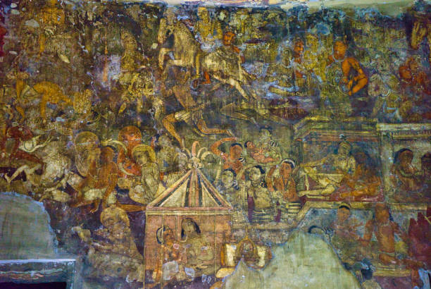 The paintings and sculptures considered masterpieces of Buddhist religious art. The paintings and sculptures considered masterpieces of Buddhist religious art. The Buddhist Caves in Ajanta are approximately 30 rock-cut Buddhist cave. Maharashtra, India. ajanta caves photos stock pictures, royalty-free photos & images