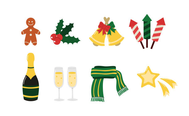 Christmas and New Year vector elements set. Winter accessories for celebration. vector art illustration