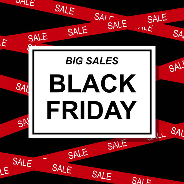 Black Friday sale vector banner. Dark background with red stripes and text. Square promo template. vector art illustration