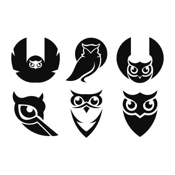 ilustraciones, imágenes clip art, dibujos animados e iconos de stock de conjunto de logotipos de owl - buho