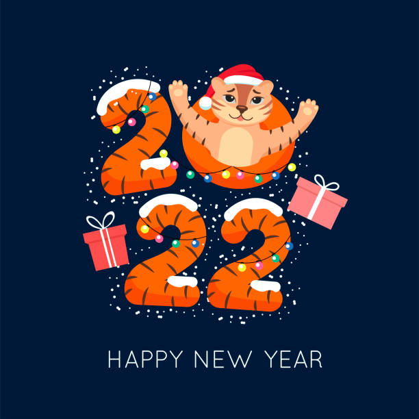 поздравительная открытка с новым годом. 2022. тигренок - новый год. векторная иллюстрация. - happy new year stock illustrations
