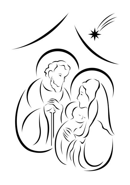 пресвятая дева мария с младенцем иисусом и иосифом - virgin mary beautiful christianity religion stock illustrations
