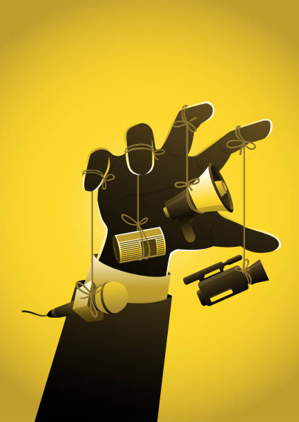 lengan pengusaha memegang string untuk manipulasi media - diktator ilustrasi stok