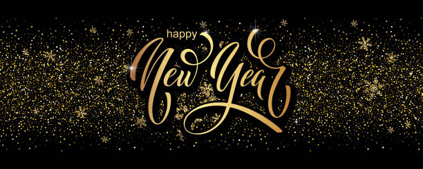 istock Happy New Year hand lettering calligraphy. Vector holiday illustration element. Typographic element for banner, poster, congratulations. 1352587397