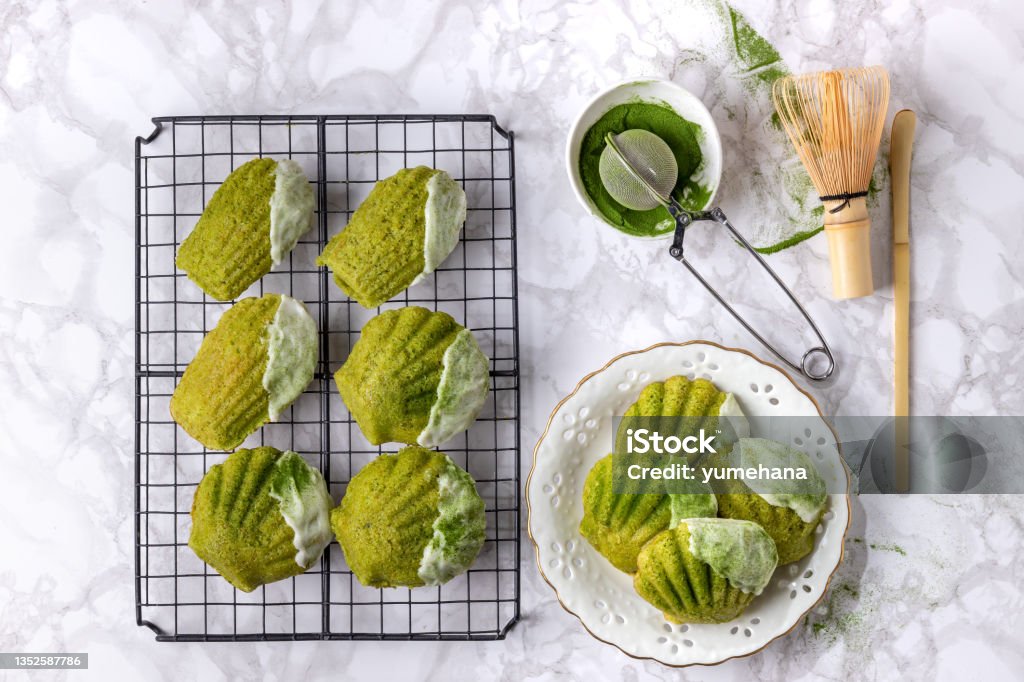Homemade matcha green tea madeleines Cookie Stock Photo