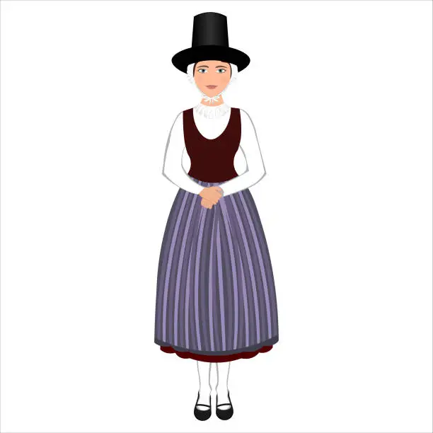 Vector illustration of Woman in folk national Welsh costume. Vector illustration