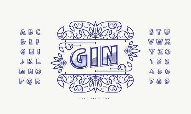 ilustraciones, imágenes clip art, dibujos animados e iconos de stock de etiqueta decorativa para ginebra y fuente sans serif ornamentada - ginebra