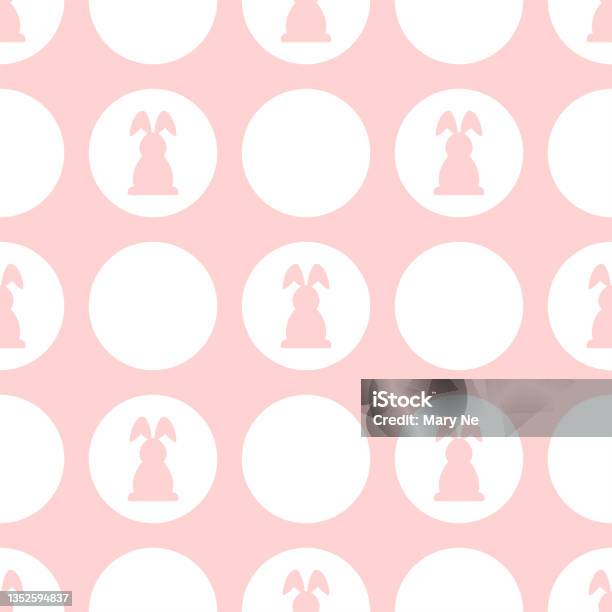 White Rabbit Patterns Pink Background Seamless Pattern With Rabbits And Pink Circles On White Background ...