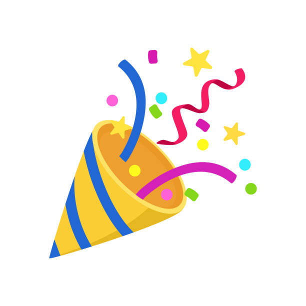 Exploding party popper with confetti. celebration concept. vector illustration Exploding party popper with confetti. celebration concept. Exploding party popper vector illustration bang icon stock illustrations