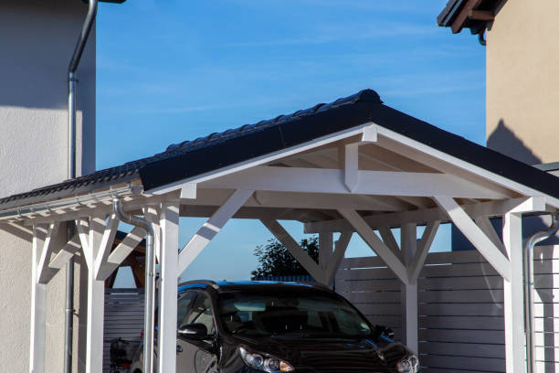 Modern and high quality carport made of wood stock photo