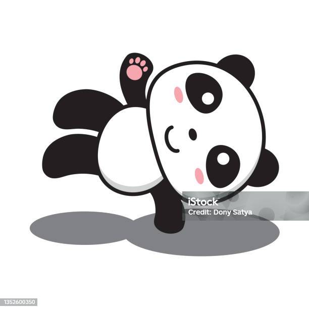 A cute kawaii panda cartoon character smiling and lying on the ground with  closed eyes on a white background Stock Vector Image & Art - Alamy