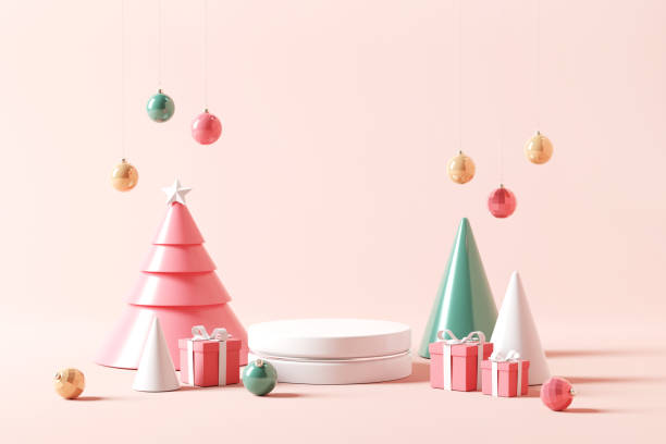 istock Pastel podium background for Christmas holiday, Stage for product. 1352604885