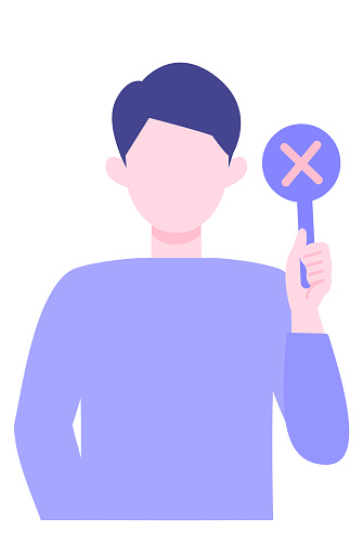 Young Man cartoon character. People face profiles avatars and icons. Close up image of man having warning expression . Vector flat illustration.