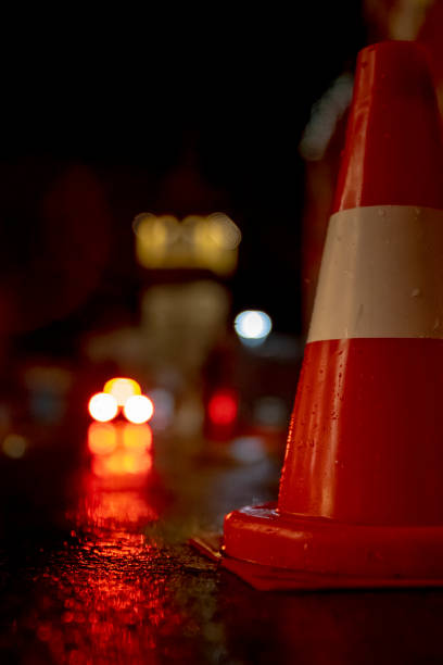 istock Traffic hats on the road in the rain 1352607449