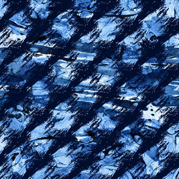 istock Brush Stroke Line Stripe Geometric Grung Pattern Seamless in Blue Color Background. Gunge Collage Watercolor Texture for Teen and School Kids Fabric Prints Grange Design with lines 1352609111