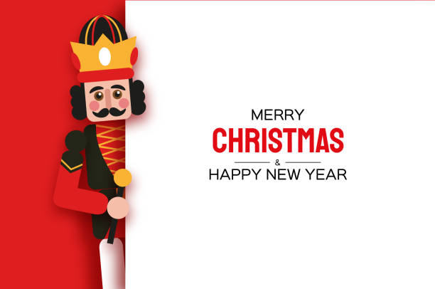 istock Christmas Nutcracker in paper cut style. Cute soldier toy. December Ballet party. Creative Merry Xmas invitation. Happy New Year. Space for text. 1352612366