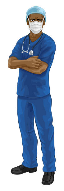 illustrations, cliparts, dessins animés et icônes de médecin ou infirmière en gommage uniforme et epi médical - male nurse nurse scrubs white background