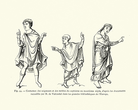 Vintage illustration of Noble mens fashions of the 9th Century