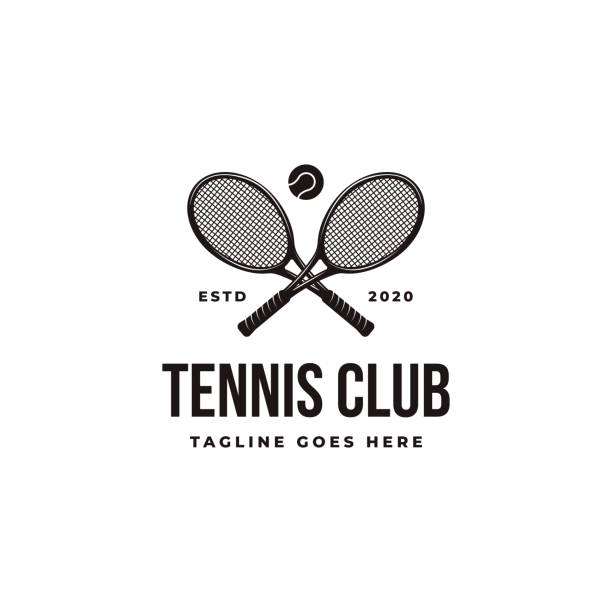 vintage tennis vektor icon, tennis club, turnier, meisterschaft auf weißem hintergrund - racket stock-grafiken, -clipart, -cartoons und -symbole