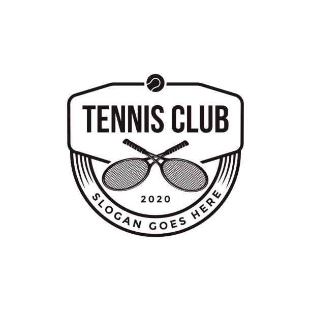 ilustraciones, imágenes clip art, dibujos animados e iconos de stock de icono vectorial de tenis vintage, club de tenis, torneo, campeonato sobre fondo blanco - torneo de tenis