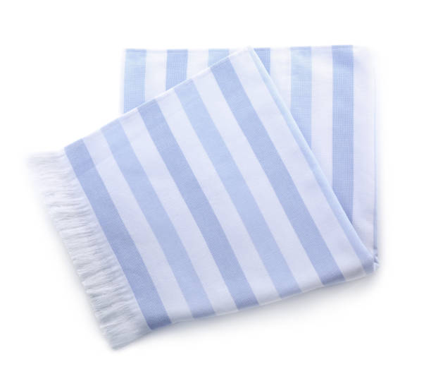 istock Striped towel isolated on white, top view. Beach object 1352616894