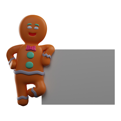 3D Gingerbread Cartoon Picture standing near a whiteboard