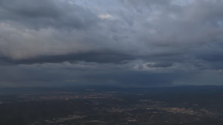 Sunset in catalonia, Time lapse video, stormy afternoon. Manresa from Montserrat mountain.